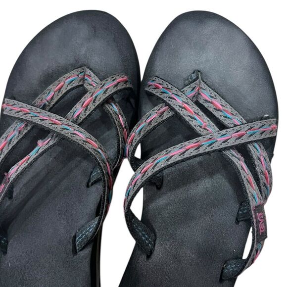 Teva Women’s Black Pink Stitched Olowahu Strappy Flip Flops 7 - Picture 3 of 6